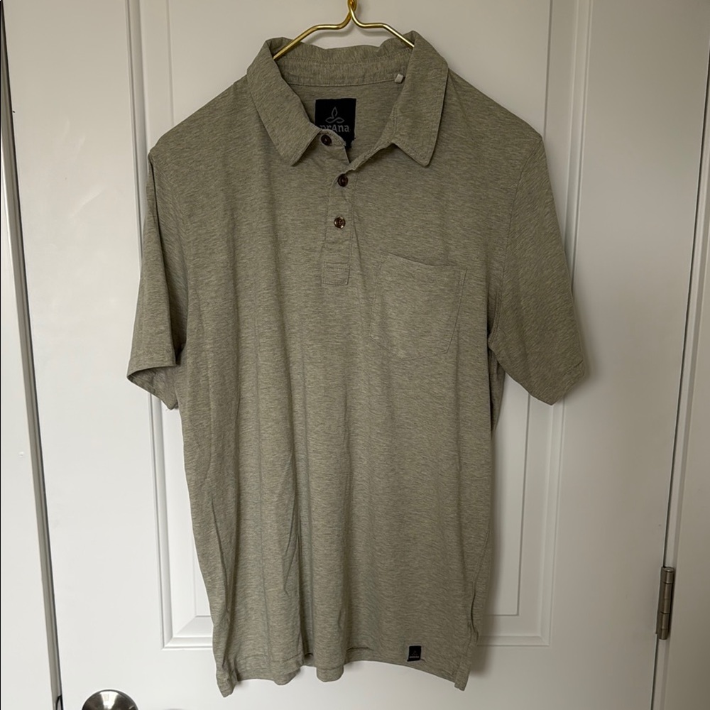 Men’s Prana Coastal Sage Heather Polo Shirt Soft Fabric